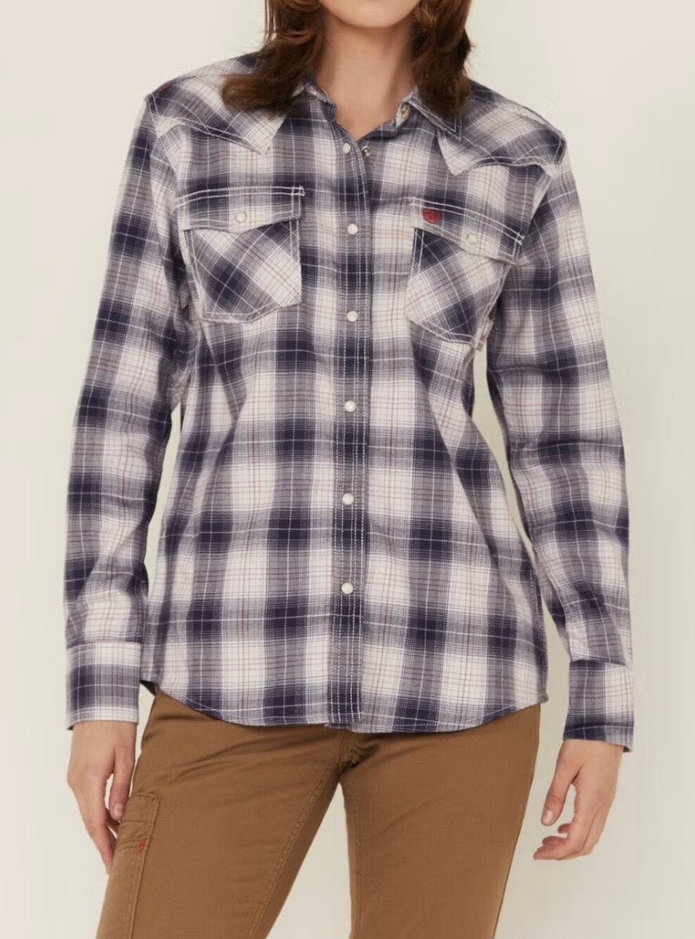 Ariat Women's FR Plaid Stripe plaid Long-Sleeve Snap Work Shirt, Size S